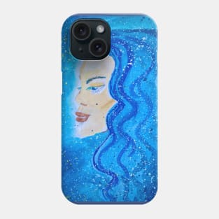 Woman with blue hair. Original painting. Phone Case