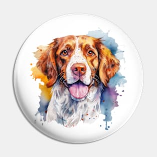 Colorful Brittany Dog Watercolor Art Pin