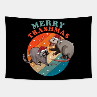 Merry Trashmas Opossum Raccoon Possum Santa Claus Christmas Tapestry