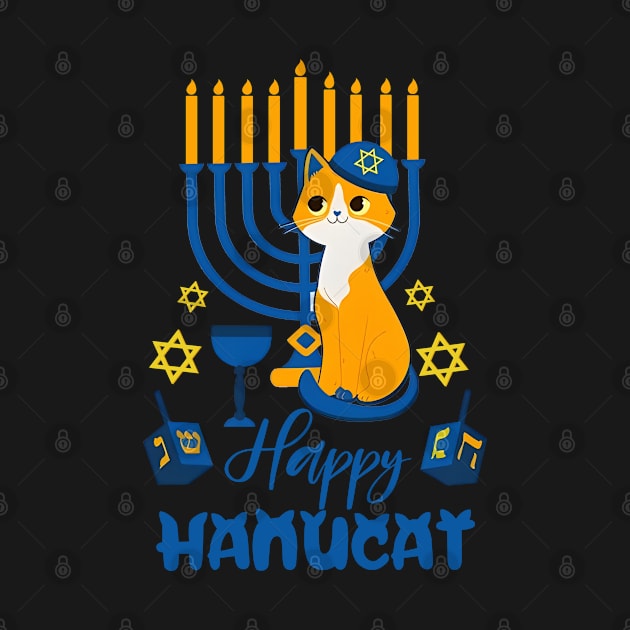 Happy Hanukcat Jewish Cat Ugly Christmas Chanukka Hanukka by Shaniya Abernathy