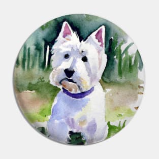 West Highland White Terrier Watercolor Painting - Dog Lover Gifts Pin