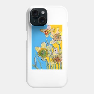 Abstract Yellow Daffodil Watercolor Pattern on Blue Phone Case