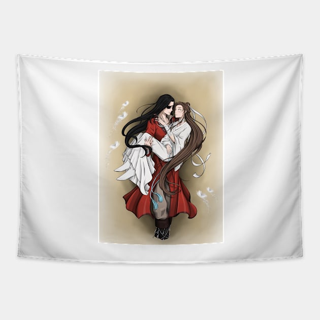 Heaven Offical's Blessing Fanart (Hua Cheng and Xie Lian) Tapestry by smileycat55555