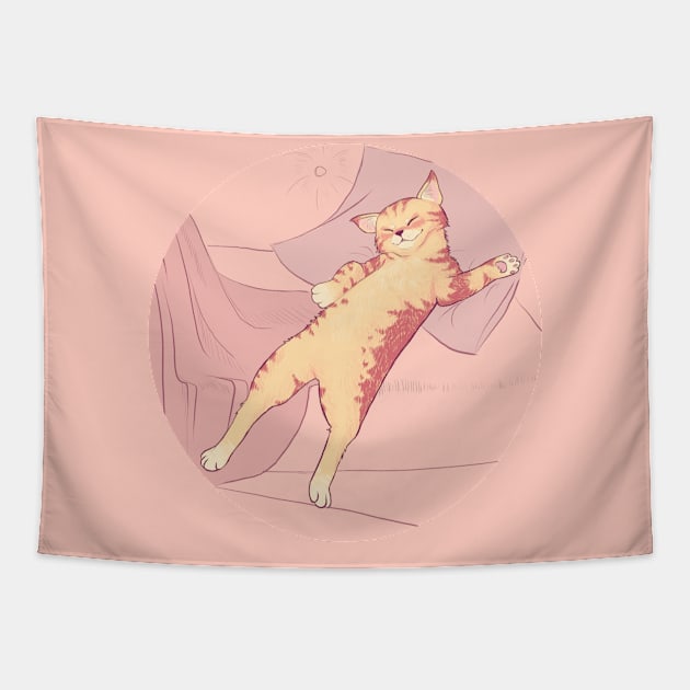 Cute sleeping pastel cat Tapestry by Strzmarta