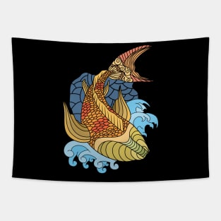 Golden koi fish illustration doodle Tapestry