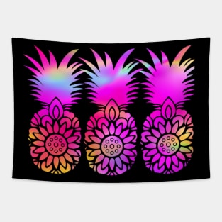 Hot Pink Pineapples: Rainbow Boho Holographic Trippy Hippie Mandala Tapestry