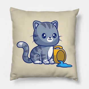 Cute Cat Spilled Coffee Cup Cartoon Pillow