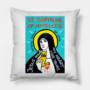 St. Gertrude of Nivelles pop folk art Pillow