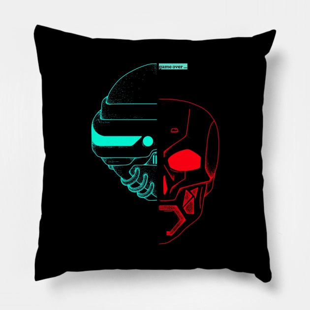 Game Over Cyberpunk Futuristic Art Pillow by EquilibriumArt