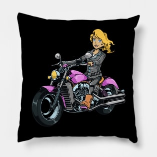 Girl on motorcycle Pillow