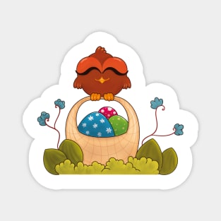 Happy Easter cute bird on Easter eggs basket Magnet