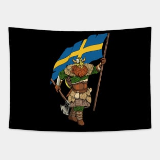 Viking warrior with flag - Sweden Tapestry