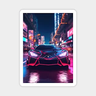 Asian Neon City Sports Car Magnet