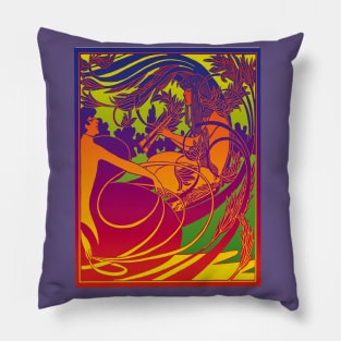 Flute Lady (orange on green) Pillow