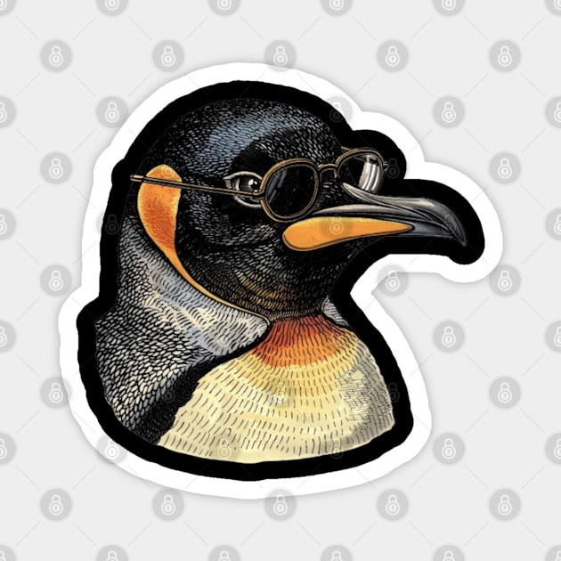 Cool King Penguin: The Glasses-Wearing Monarch Tee Magnet by Carnets de Turig