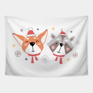 Cute Fox and Raccoon Tapestry