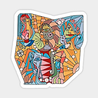 Cubist  Style Lady Faces Magnet