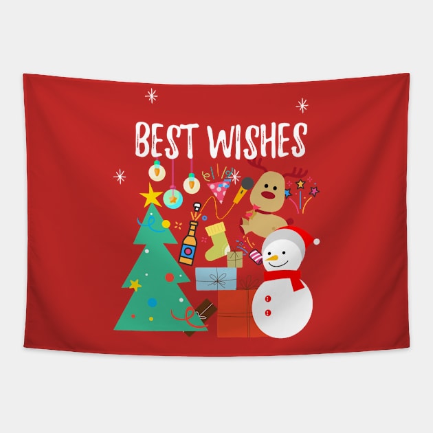 Best Wishes Christmas Party Reindeer Snowman Gifts Tapestry by MAii Art&Design