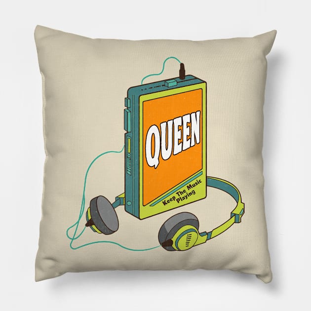 Queen / Retro Walkman Design / Retro Music Art Pillow by EliseOB