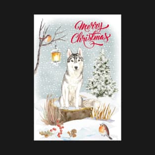Siberian Husky Merry Christmas Santa Dog T-Shirt