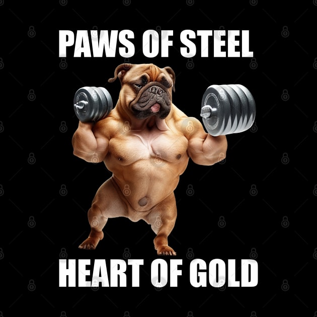 Fitness Gym Paws Of Steel Heart Of Gold Dog Lovers Funny Workout by Merchweaver