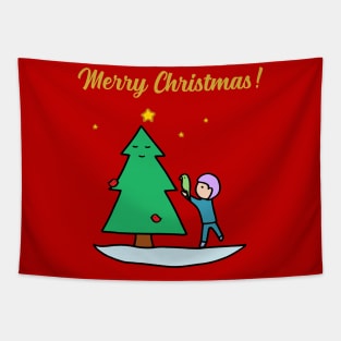 Merry Christmas - Sustainable Tree (Red) Tapestry