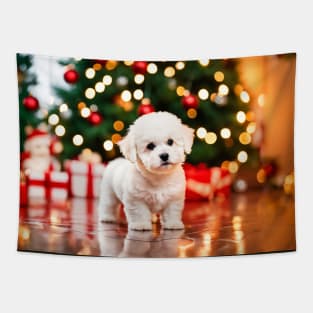 Christmas Bichon Frise Puppy Dog Tapestry