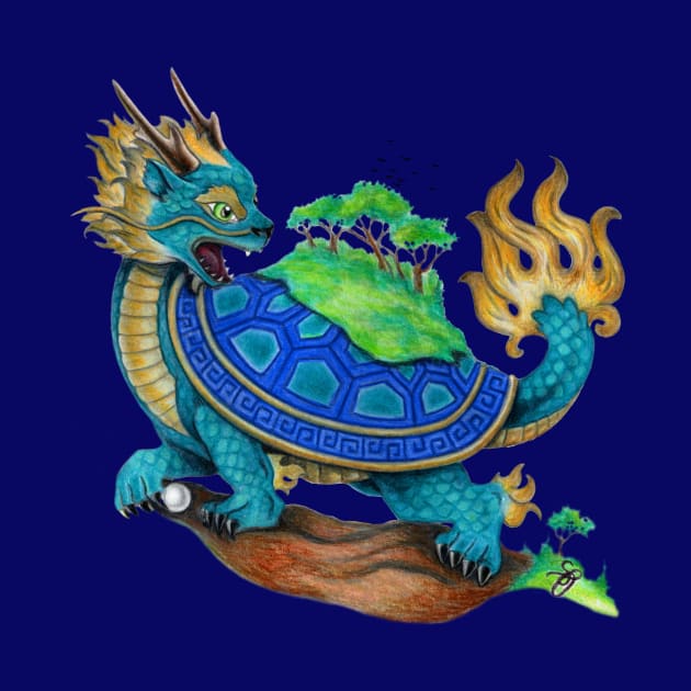 Blue Asian Turtle Dragon by Sandra Staple