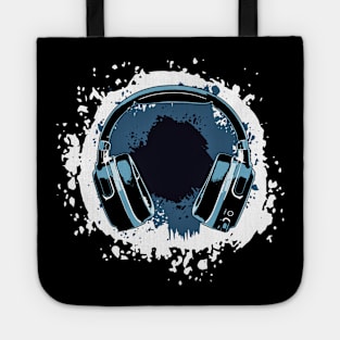 Headphones Art, Blue Vintage Tote