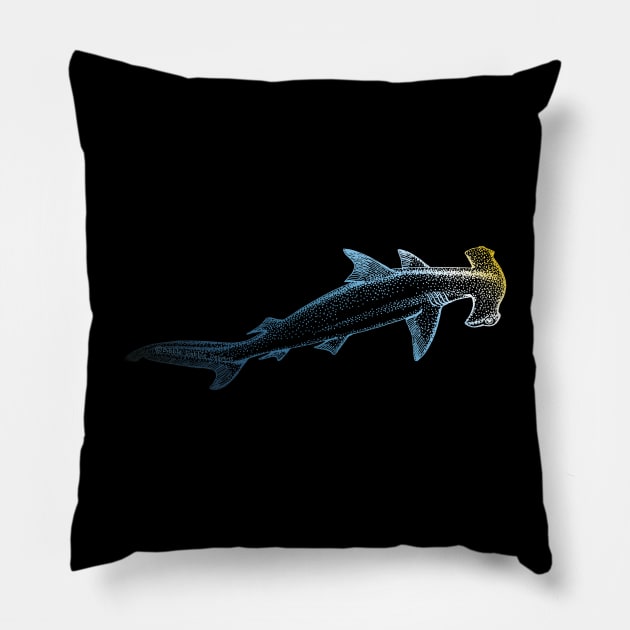 Beautiful Colors Swimming Hammerhead Shark Lovers Pillow by Dibble Dabble Designs