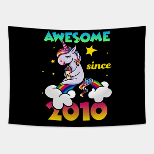 Cute Awesome Unicorn Since 2010 Rainbow Gift Tapestry
