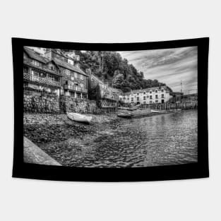 Clovelly Harbour And Houses, North Devon, England, Black And White Tapestry