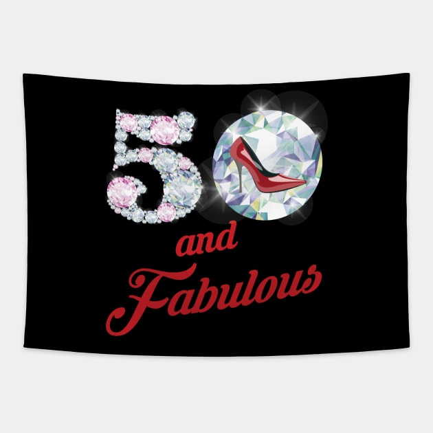 '50 and Fabulous Sparkly Shoes' 50th Birthday Vintage Gift Tapestry by ourwackyhome