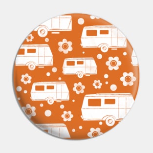 Vintage Caravan block print in orange and white Pin