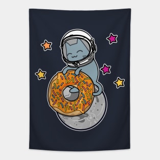 cartoon cat astronaut in space with donut Tapestry