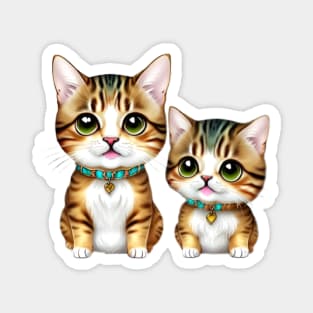 Twin Baby Cat Realistic Illustration Magnet