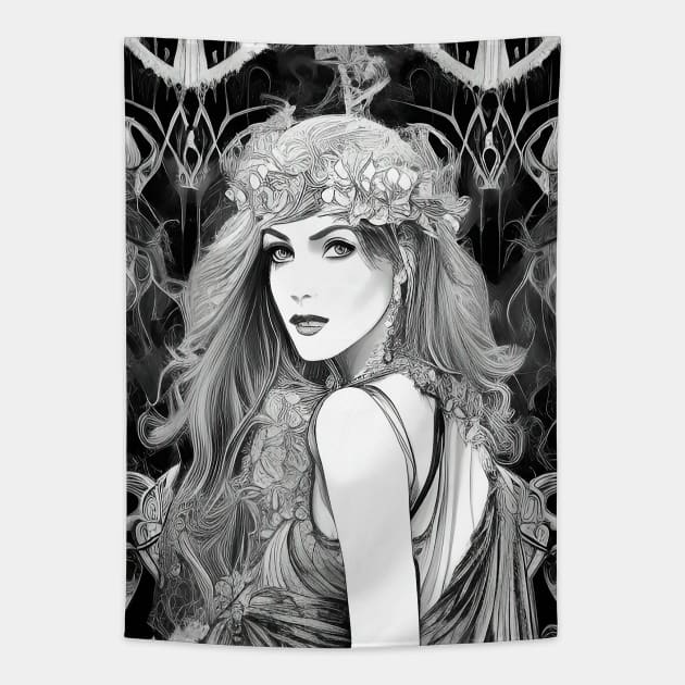 Super cool drawing of a cute girl - boho - nature - flower child - trippy Hippie Tapestry by ZiolaRosa