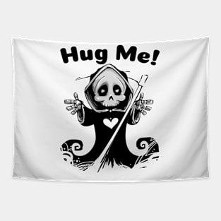 Hug Me Reaper (Black Text) Tapestry