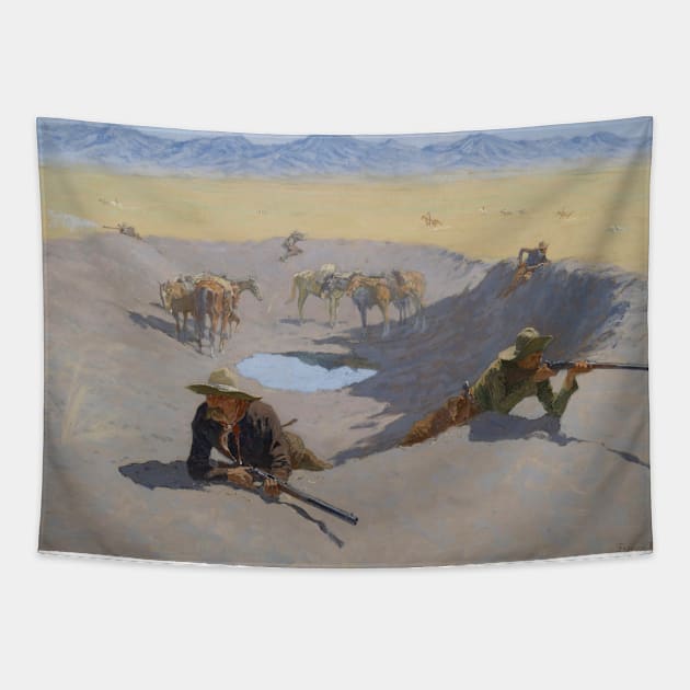 Fight for the Waterhole by Frederic Remington Tapestry by Classic Art Stall