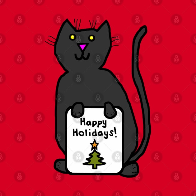 Cute Christmas Cat says Happy Holidays by ellenhenryart