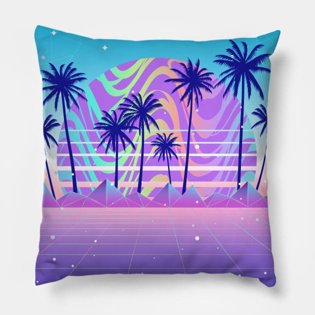 Pastel Palm Sunset Vaporwave Pillow by edmproject