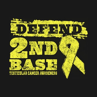 Defend 2nd Base Testicular Cancer Awareness Yellow Ribbon Warrior T-Shirt