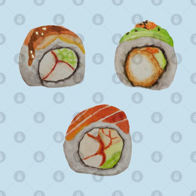 3 Pieces of sushi watercolour painting by toffany's