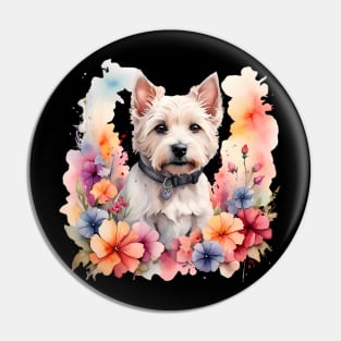 A west highland white terrier decorated with beautiful watercolor flowers Pin