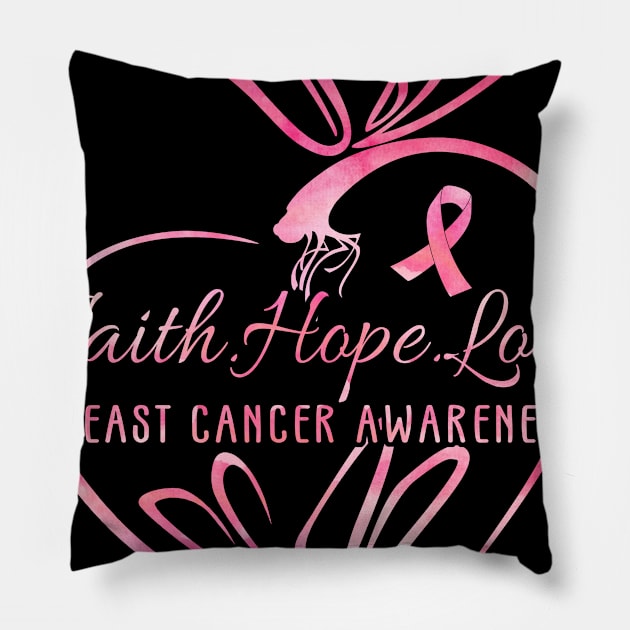 Dragonfly Faith Hope Love Breast Cancer Awareness Pillow by Kaileymahoney