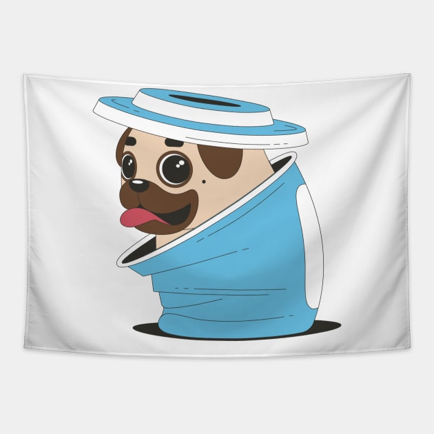 Pug in a coffee cup Tapestry by Printaha