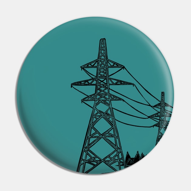 Pylons Linocut Silhouette on teal Pin by Maddybennettart