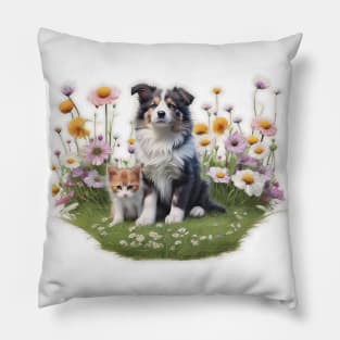 Collie puppy and a kitten Pillow