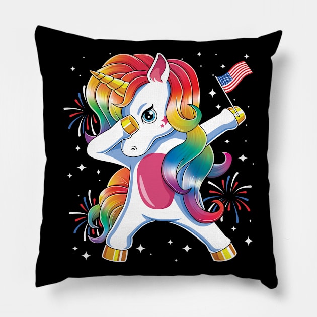 Americorn Dabbing Unicorn USA American Flag Patriotic Pillow by HCMGift