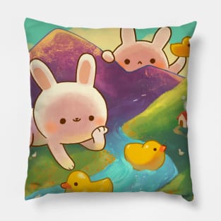 Giant Bunnies Playing with Ducks Pillow